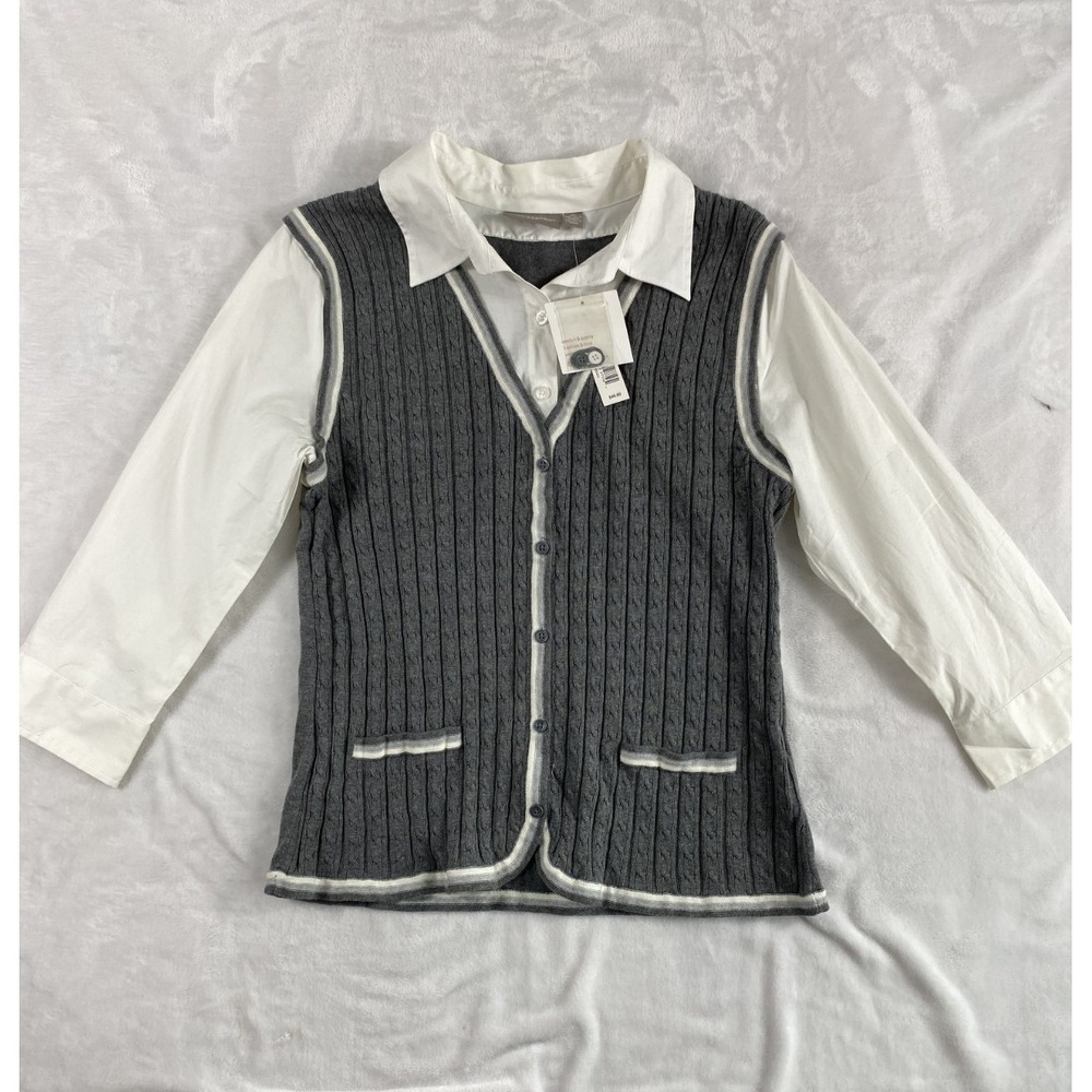 2/$30‎ NWT Croft & Barrow 2-in-1 Blouse Top Knit Vest Sz XL Office Work Preppy